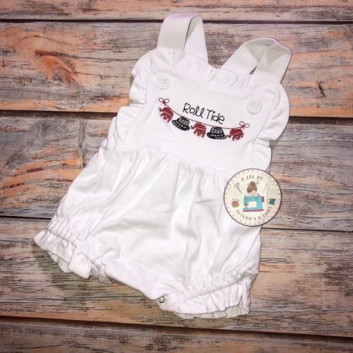 Alabama football game day embroidery design, baby toddler girls, boys, sunsuit bubble, Alabama tailgate, collegiate football, roll tide