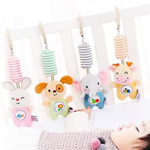Baby Hanging Rattles Toys for 3 6 9 to 12 Months, Early Development Newborn Crib Toys Car Seat Stroller Toys for Infant, Baby Animal Wind Chime Rattles Toys for Boys and Girls Birthday Gifts(4 Pack)