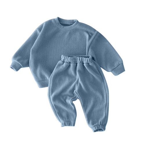 Baby Girls Boys Autumn Solid Cotton Long Sleeve Long Pants Set Outfits Clothes