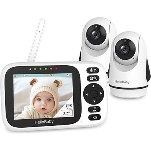 HelloBaby Baby Monitor with 2 Cameras - Baby Camera Monitor with Remote Pan-Tilt-Zoom, Infrared Night Vision, 1000ft Wireless Connection