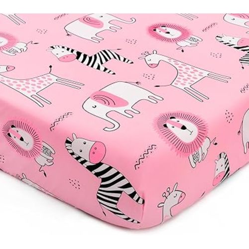 JISEN Baby Fitted Crib Sheets for Standard Crib and Toddler Mattress Soft Breathable Pink Toddler Bed Sheets for Boys and Girls Neutral 52x28 Inch Elephant