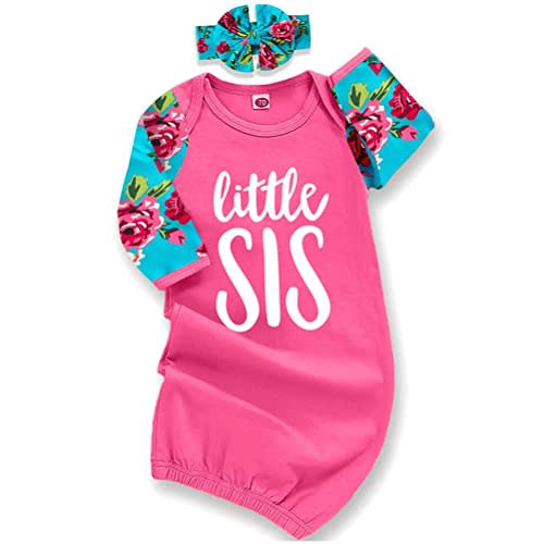 AMAWMW Newborn Baby Girl Little Sister Sleeper Gown Stripe Long Sleeve Nightgown Pajamas Gifts Stuff Essential Outfit