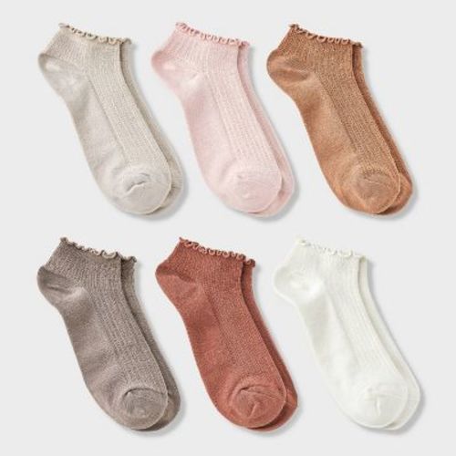 Women's Pointelle Lettuce Edge 6pk Low Cut Socks - A New Day™ 4-10