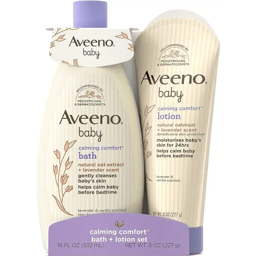 Aveeno Baby Calming Comfort Bath & Lotion Set, Nighttime Baby Skin Care Products with Natural Oat, Lavender & Vanilla Scents, Paraben-, Phthalate- & Phenoxyethanol-Free, 2 Items