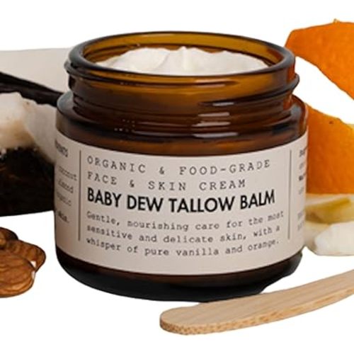 Gentle Face & Body Moisturizer for Babies – Baby Dew Tallow Balm with Grass-Fed Tallow and Organic Coconut Oil – Whipped, Food-Grade Skincare