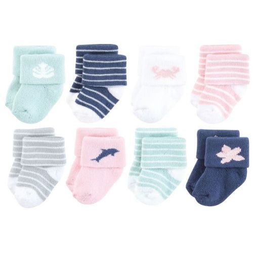 Hudson Baby Infant Girl Cotton Rich Newborn and Terry Socks, Pink Dolphin
