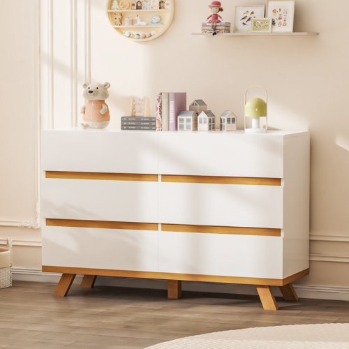 Wrought Studio™ White Dresser For Bedroom With 6 Drawers, 47.2 Inch White High-Gloss Chest Of Drawers For Living Room | Wayfair