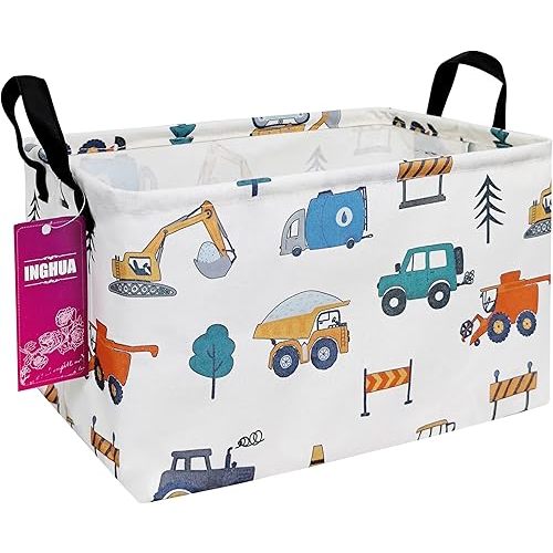 Rectangular Storage Basket Fabric Organizer Bin for Toys,Books,Clothes,Gifts,Pets-Perfect for Home,Office,Nursery,Dorm,Shelf(Rec-Vehicles)
