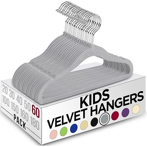 Utopia Home Kids Hangers Velvet (60 Pack) - 11 Inch Durable Baby Hangers for Closet - Perfect Toddler Hangers Non Slip for Everyday Use (Grey)