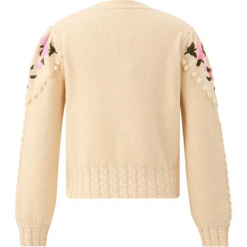 Grace Floral Embroidered Long Sleeve Knit Button-Up Cardigan, Cream - Marlo Kids | Maisonette