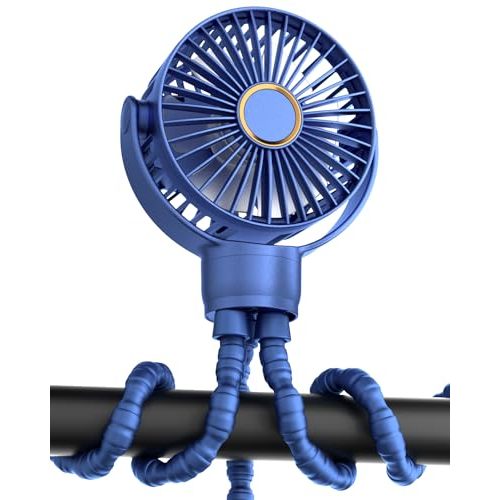 buywoo Portable Stroller Mini Fan, Small Rechargeable Personal Cooler w/ 360° Rotation, 3-Speed, Battery Powered Stroller Accessories, Baby Essentials for Car Seat, Crib, Bike, Treadmill, Denim