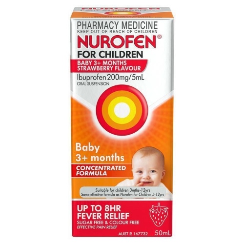 Buy Nurofen For Children Baby 3+ Months Pain and Fever Relief Concentrated Liquid 200mg/5ml Ibuprofen Strawberry 50ml Online at Chemist Warehouse®