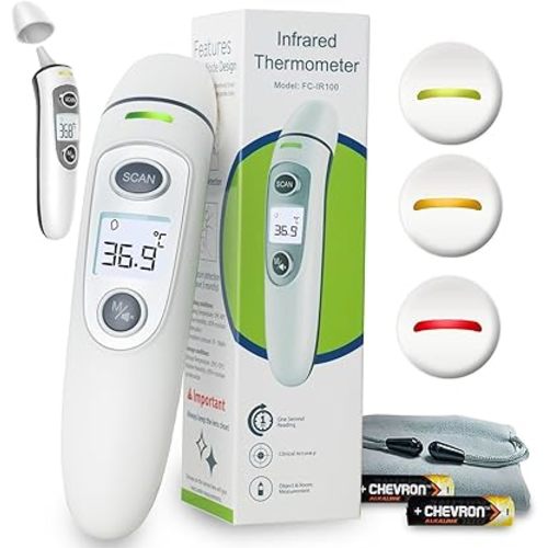 Forehead and Ear Thermometer, No Touch Digital Infrared Thermo Meter for Baby, Adult and Whole Family Multifunction Quick Accurate Reading, Fever Alarm, Record Memory, TGA ARTG No. 353751