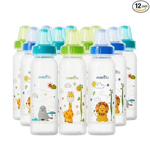 Classic Prints Polypropylene Bottles for Baby, Infant and Newborn - Blue/Green/Teal, 8 Ounce (Pack of 12)
