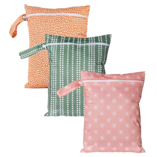 Happy Flute 3 Set Wet Bag Storage Bag Zipper Waterproof Washable Travel Bags, Beach, Pool, Gym Bag for Cloth Diaper, Swimsuits & Wet Clothes for Baby,11.8x15.7inch(YMX002-S12)