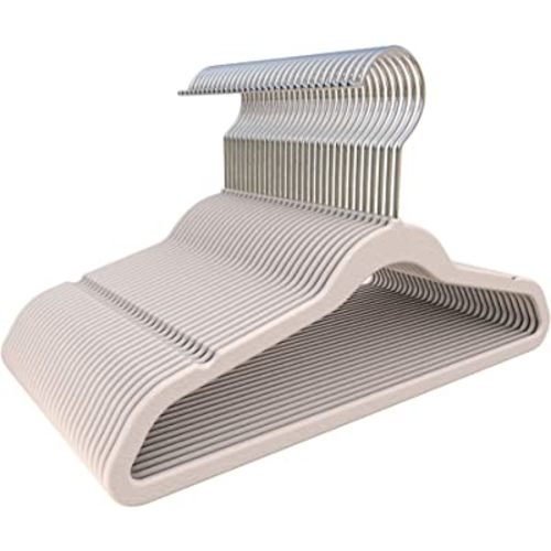 50 Pack Kid Velvet Clothes Hangers - Beige