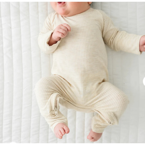 Heather Oatmeal Ribbed Crescent Zippy - Little Sleepies