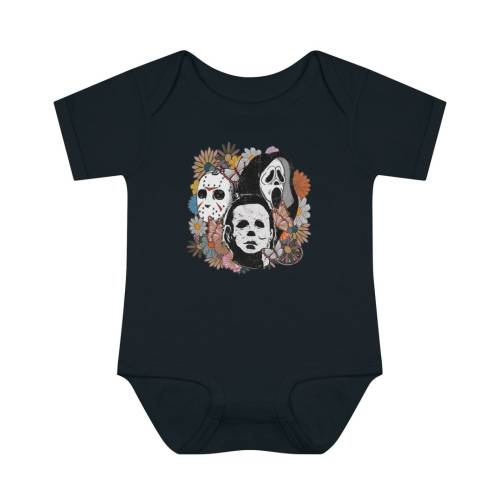 Retro Halloween Onesie, Halloween floral baby onesie, Scream, Jason, Michael Myers, Horror movie Floral onesie, Fall baby clothes