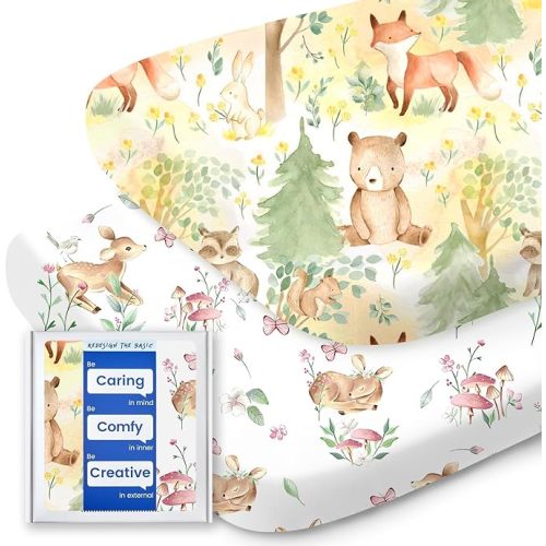 Bassinet Sheets for Baby Boy Girl, TotBasic Buttery Soft Universal Bassinet Fitted Sheet, Compatible with Halo, Mika Micky, Baby Delight, Dream On Me, Maxi COSI and More Bassinet Mattress(Forest) | Universal, for Baby Boy Girl, Compatible with Halo, Mika 