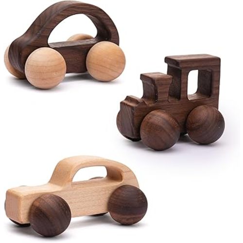 3PCS Wooden Baby Toys,Baby Grasping Toys Push Car Toys Montessori Toys Wooden Toy Vehicles,#2
