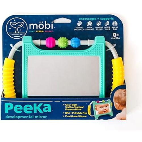Mobi Peeka Activity Toy - Tummy Time Baby Mirror, Food Grade Silicone Montessori Toys, Shatterproof Mirror for Babies, BPA and Phthalate Free - for 0-6 Months Newborns and Up