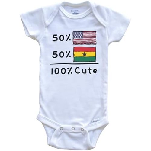 Really Awesome Shirts 50% American 50% Ghanaian 100% Cute Ghana USA Flags One Piece Baby Bodysuit