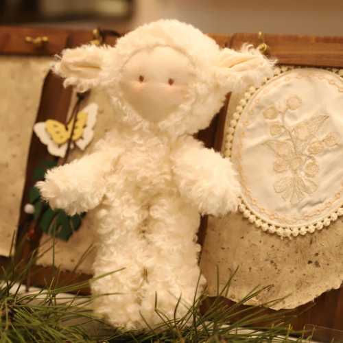 Handmade Fluffy Lamb Doll – Cozy Waldorf Plush Toy