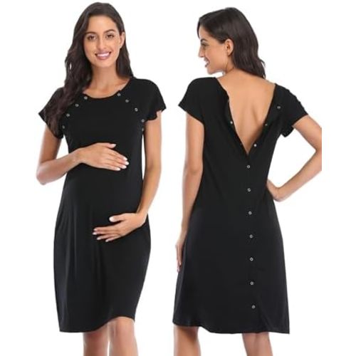 Women's Maternity Nursing Nightdress Delivery Labor Hospital Nightgown Sleepwear for Breastfeeding