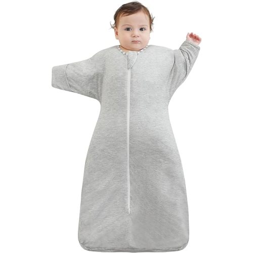 PuppyPaws Baby Sleep Sack 1.5 TOG, Transitional Swaddle with Arms Up Length Sleeves and Mitten Cuffs, Sleep Sack 3-6 Months, Wearable Blanket Baby, 95% Rayon derived from Bamboo, 5% Spandex