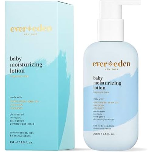 Evereden Moisturizing Baby Lotion for Newborn 8.5 oz. | Lightweight & Non-Greasy Toddler Lotion | Clean & Natural Baby Care | Non-toxic & Fragrance Free | Plant-Based Ingredients
