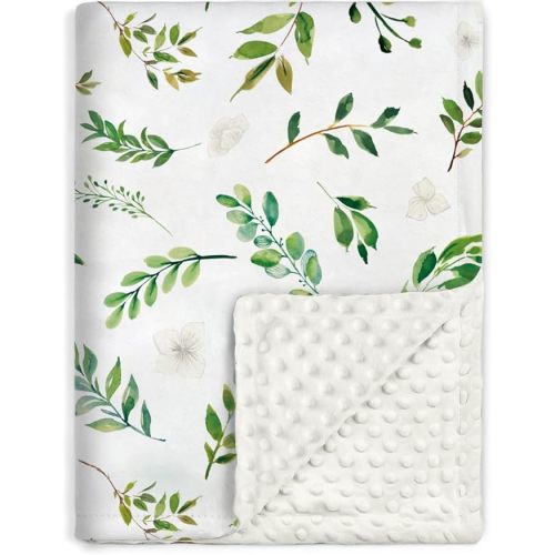 BORITAR Floral Leaf Baby Blanket for Boys Girls Super Soft Double Layer Minky with Dotted Backing for Nursery Stroller Crib Bed Newborns Spring Summer Fresh Design 30 x 40 Inch(75x100cm) - Green Leaves - 30x40 Inch (Pack of 1)