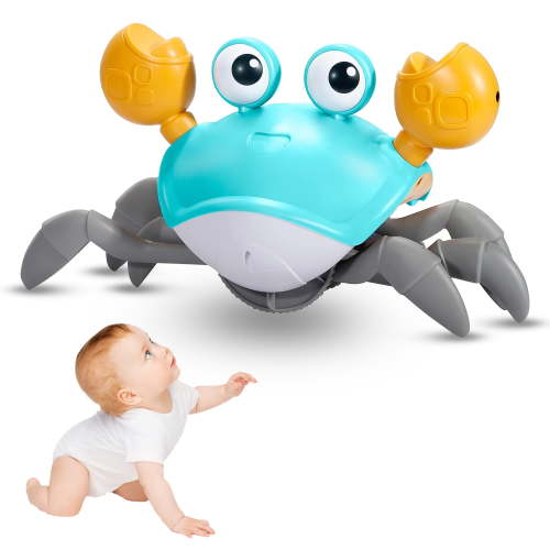 Muzhda Sensing Crawling Crab, Tummy Time Baby Toys, Interactive Walking Dancing Toy with Music Sounds & Lights, Newborn Infant Fun Birthday Gift Toddler Boy Girl, USB Charging Cable Included (Green)