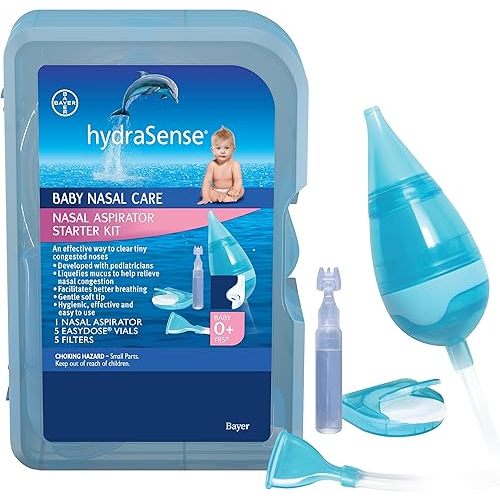 hydraSense Baby Nasal Aspirator, Baby Nasal Care, Gently Relieves Congestion in Babies, Non-medicated, With 100% Natural Source Seawater, Preservative-Free, 1 Kit
