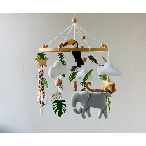 Baby safari mobile, nursery crib mobile, Africa realistic animals, Baby mobile girl, monstera mobile, unisex mobile, newborn shower gift.
