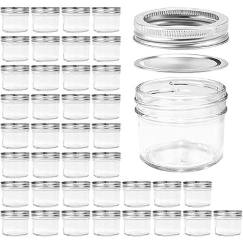 4 oz Mason Jars with Lids and Bands, 40 Pack 120 ml Regular Mouth Glass Canning Jars for Jam, Honey, Wedding Favors, Shower Favors, Spice(Silver)