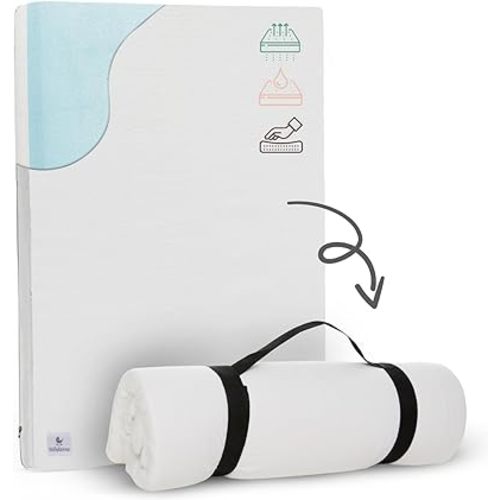 Babylicious Waterproof Pack N Play Mattress Topper - Twin (38'' x 26'') | Roll Up Style - Breathable Soft Memory Foam - Portable Playard Mattress Topper - Baby Foam Playpen Mattresses - Plain White