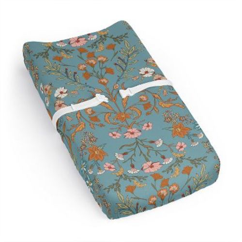 Sweet Jojo Designs Girl Changing Pad Sheet Boho Floral Wildflower Blue Orange And Pink