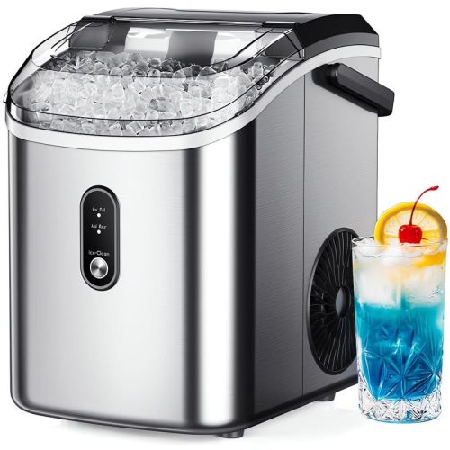 Simzlife 35lbs/24H Nugget Ice Maker Countertop,Portable Ice Maker Machine with Auto-Cleaning, Silver