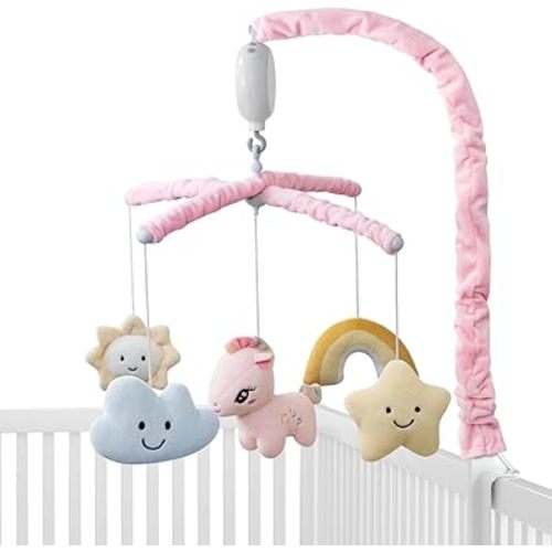 Feisike Crib Mobile for Girls - Baby Mobile for Crib with 35 Lullabies, 3 Modes Digital Musical Box(Turn Only, Music Only, Turn & Music, Pink, Nursery Toys, Nursery Decor, Knob Type