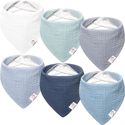 Muslin Baby Drool Bibs 6Pcs 100% Cotton Adjustable Baby Bandana Bibs for Baby Girls Boys Newborns Teething and Drooling