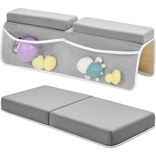 Baby Bath Kneeler and Elbow Rest Pad Set - 26'' Extra Long and 2.4'' Thick, Quick Dry Kneeling Pad for Bathing Baby with Knee & Arm Support, Foldable Non-Slip Bathtub Mat with Toys Organizer