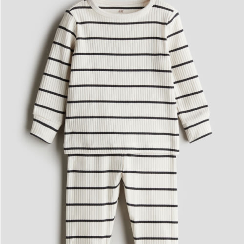 Ribbed Cotton Set - White/dark gray - Kids | H&M US