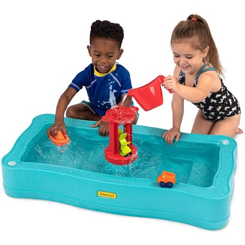 Simplay3 Carry & Go Ocean Drive 2-Sided Water Play Table for Kids with 4 Accessories - Indoor/Outdoor Toy includes Waterwheel, Boat, Bucket, and Truck, Made in USA