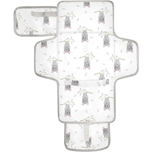 Portable Changing Pad for Baby - Cute Bat Pattern Waterproof Diaper Changing Mat Travel Changing Pad with Built-in Pillow - Shower Gift for Baby
