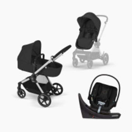 Cybex EOS 5-in-1 Travel System Stroller + Lightweight Aton G Swivel Infant Car Seat - Moon Black/Silver Frame