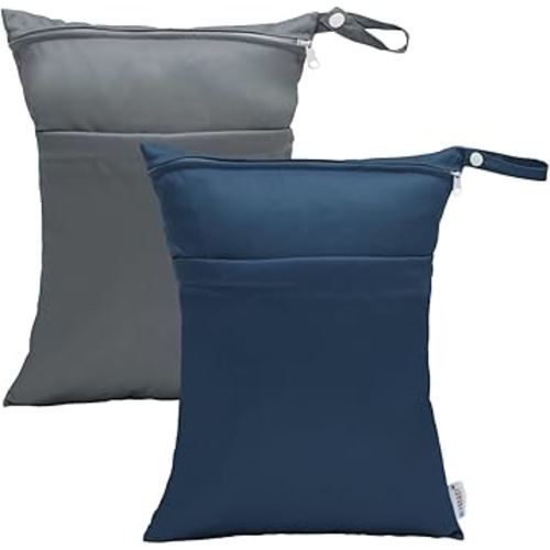 ALVABABY Wet Dry Bags with Two Zippered 2pcs Travel Beach Pool Daycare Soiled Baby Reusable Waterproof Yoga Gym Bag for Cloth Diaper Swimsuits Wet Clothes Sets 2LM17-CA