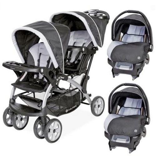 Baby Trend Sit N' Stand Double Baby Stroller and 2 Ally 35 Infant Car Seat Combo Set with 5 Point Safety Harness, for Toddler and Infant, Stormy