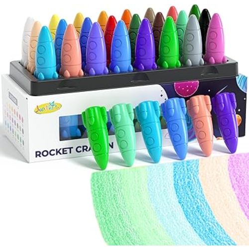 24 Colors Crayons for Toddlers, Non-Toxic Washable Rocket Crayons, Easy-to-Hold Coloring Gifts & Art Supplies for Little Hands