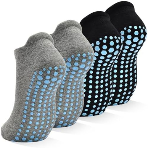 SkiBeaut Grips Non Slip Socks for Women, 4 Pairs Yoga Pilates Anti Skid Woman Hospital Gripper Socks (5-12)