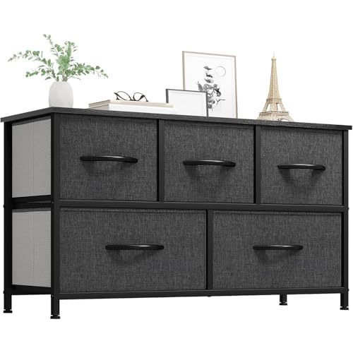 YITAHOME Dresser with 5 Drawers - Fabric Storage Tower, Black Dresser & Chest of Drawers, Organizer Unit for Bedroom